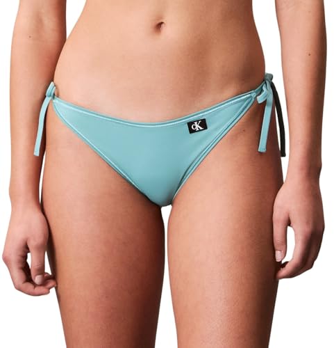 Calvin Klein Damen Bikinihose Seitliche Schnürung String Side Tie mit Logo-Badge, Türkis (Saltwater Aqua), XS von Calvin Klein
