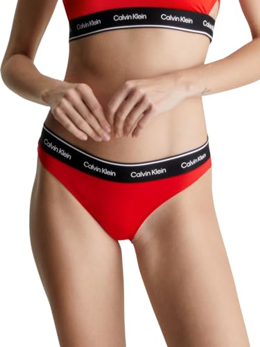 Calvin Klein Damen Bikinihose mit Logobund, Rot (Cajun Red), M von Calvin Klein