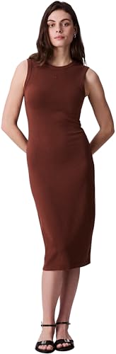 Calvin Klein Damen Bodycon Kleid Contour Midi Gerippt, Braun (Cappuccino), L von Calvin Klein