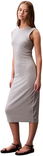 Calvin Klein Damen Bodycon Kleid Contour Midi Gerippt, Grau (Heroic Grey Heather), L von Calvin Klein