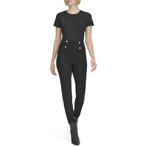 Calvin Klein Damen Button Detail Pull on Pants Anzughose, Schwarz, Small von Calvin Klein