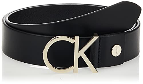 Calvin Klein Damen Gürtel Ck Logo Belt 3.5 cm Ledergürtel, Schwarz (Black Leather/Light Gold Buckle), 75 cm von Calvin Klein