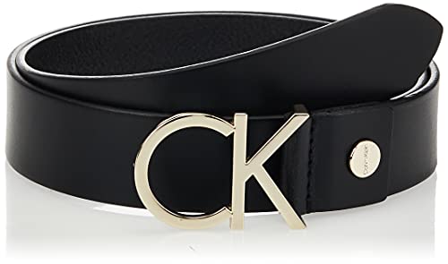 Calvin Klein Damen Gürtel Ck Logo Belt 3.5 cm Ledergürtel, Schwarz (Black Leather/Light Gold Buckle), 85 cm von Calvin Klein Jeans