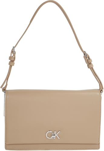 Calvin Klein Damen Schultertasche Elongated Shoulder Bag mit Drehschloss, Grau (Crockery), Einheitsgröße von Calvin Klein