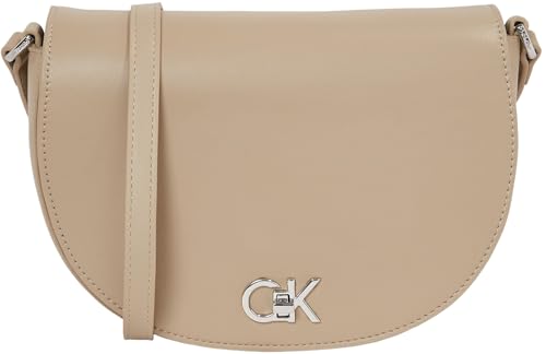 Calvin Klein Damen Crossbody Bag Tasche Saddle Bag mit Drehverschluss, Grau (Crockery), Einheitsgröße von Calvin Klein