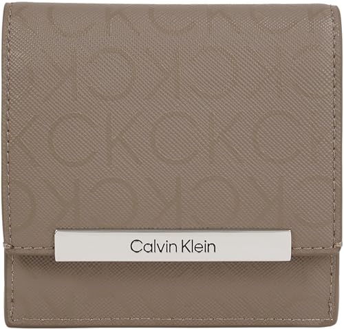 Calvin Klein Damen Kartenetui Linear Trifold Mono Klein, Beige (Cinder Monogram Pu), Einheitsgröße von Calvin Klein