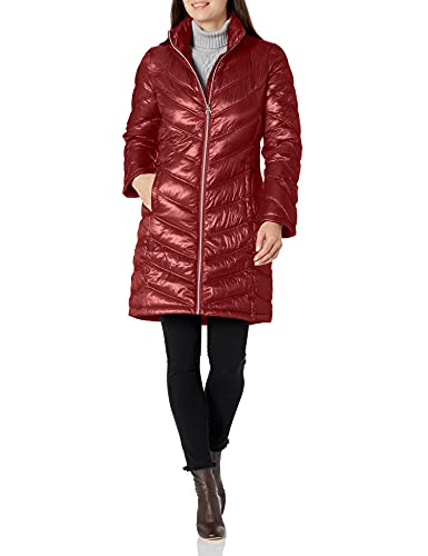 Calvin Klein Damen Gesteppte, verstaubare Daunenjacke mit Chevron-Muster (Standard und Plus) Daunenmantel, Perlglanz-Karmesinrot, S von Calvin Klein