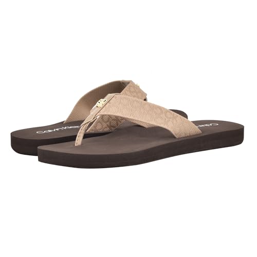 Calvin Klein Damen Caluha Flipflop, Elfenbeinfarbenes Logo 150, 37 EU von Calvin Klein