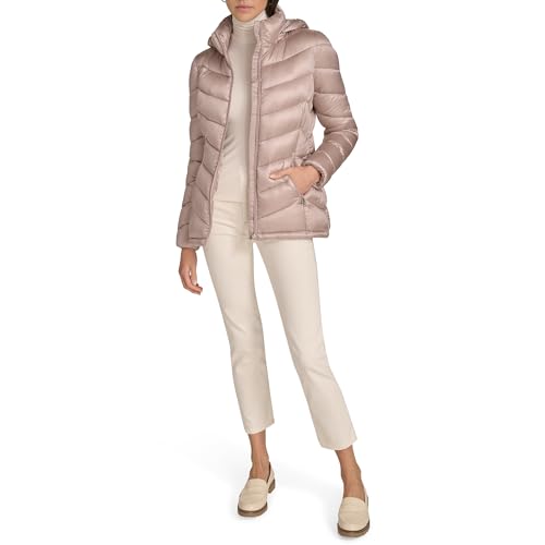 Calvin Klein Damen Klassischer Puffermantel mit Kapuze und Reißverschluss Vorne Jacke, Perlglanz-Cappuccino, L von Calvin Klein