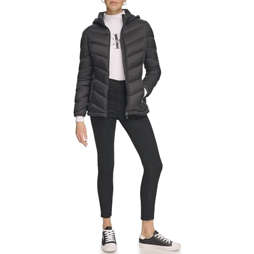 Calvin Klein Damen Classic Puffer Jacket Daunenmantel, Leichtes Chevron-Schwarz, XS von Calvin Klein