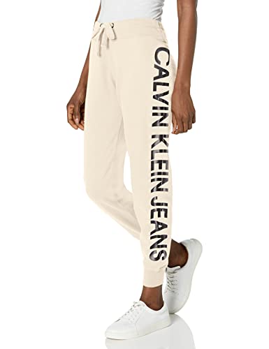 Calvin Klein Damen Cozy Fleece Jogger mit Logo Trainingshose, Birke, X-Groß von Calvin Klein