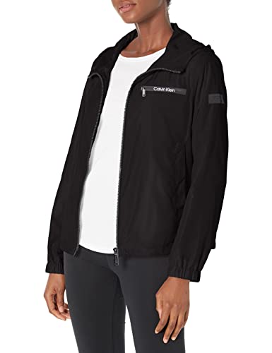 Calvin Klein Damen Water-Resistant Rain Jacket Windbreaker, Logo-Streifen, Schwarz, M von Calvin Klein