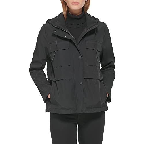 Calvin Klein Damen Wasserabweisende, aufgesetzte Taschen auf der Rückseite, Logo-Detailanorak Übergangsjacke, Schwarz, M von Calvin Klein