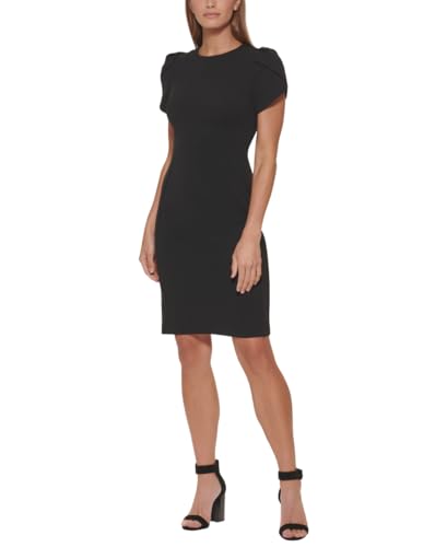 Calvin Klein Damen Tulip Short Sleeve Scuba Crepe Mini Dress Kleid, Schwarz, 36 Calvin Klein Damen Tulip Short Sleeve Scuba Crepe Mini Dress Kleid, Schwarz, 36 von Calvin Klein