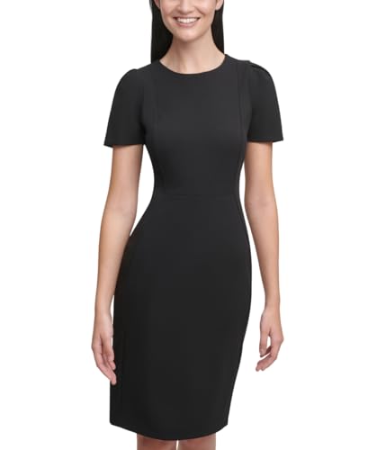 Calvin Klein Damen Etuikleid mit kurzen Ärmeln und gesäumten Nähten Kleid, schwarz, 40 von Calvin Klein