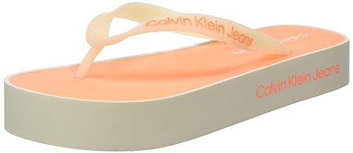 Calvin Klein Jeans Damen Flip Flops Badeschuhe, Orange (Eggshell/Shocking Orange), 39 von Calvin Klein Jeans