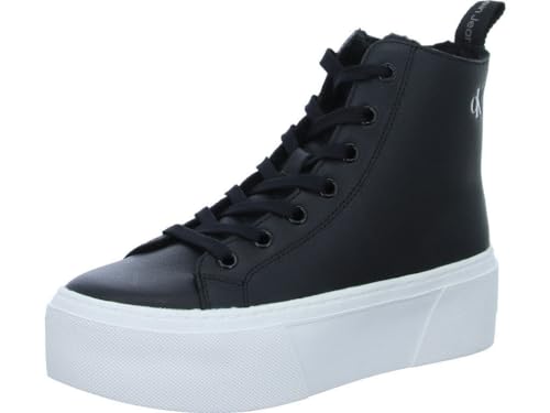 Calvin Klein Jeans Damen Cupsole Sneaker Cupsole Flatform Mid Schuhe, Schwarz (Black/Bright White), 36 von Calvin Klein