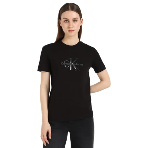 Calvin Klein Damen Glossy Monologo Rj20J224983 S/S T-Shirt, Ck Black, XS Calvin Klein Damen Glossy Monologo Rj20J224983 S/S T-Shirt, Ck Black, XS von Calvin Klein