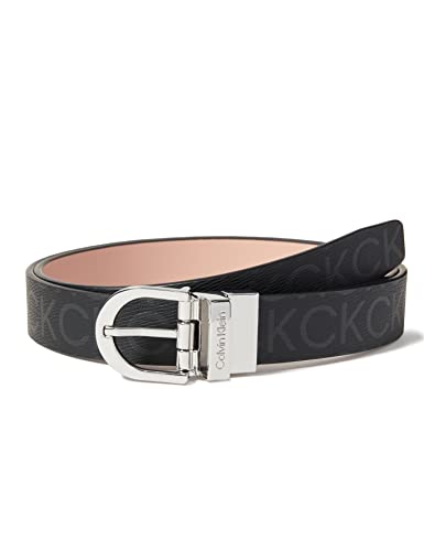 Calvin Klein Damen Gürtel Ck Must Rd Buckle Rev 2.5 cm Belt Kunstledergürtel, Schwarz (Black Mono/Cafe Au Lait Mono), 90 cm von Calvin Klein