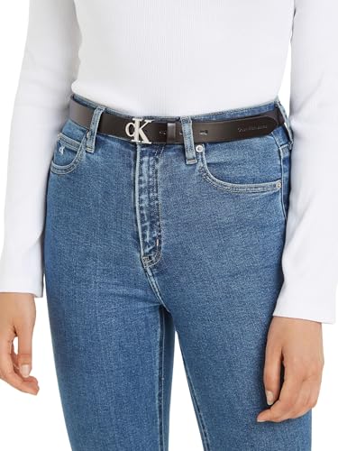 Calvin Klein Damen Gürtel Mono Plaque Belt 30mm aus Leder, Schwarz (Black), 80 cm von Calvin Klein