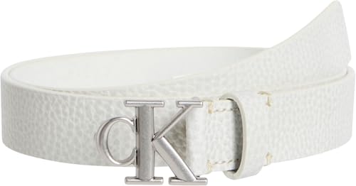 Calvin Klein Damen Gürtel Monogram Plaque Buckle 2,5 cm Ledergürtel, Weiß (Silver Birch/Tumbled Pewter), 120 cm von Calvin Klein