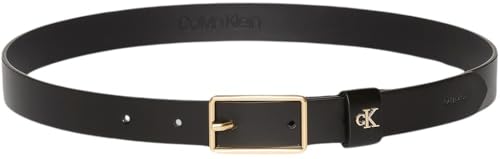 Calvin Klein Damen Gürtel Square Buckle Loop 2,5 cm mit Logo, Schwarz (Black/Antique Light Gold), 75 cm von Calvin Klein