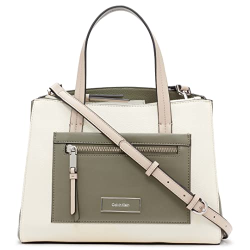 Calvin Klein Damen Hadley Umhängetasche mit 3 Fächern, Cherub White/Dusty Olive/Mushroom von Calvin Klein