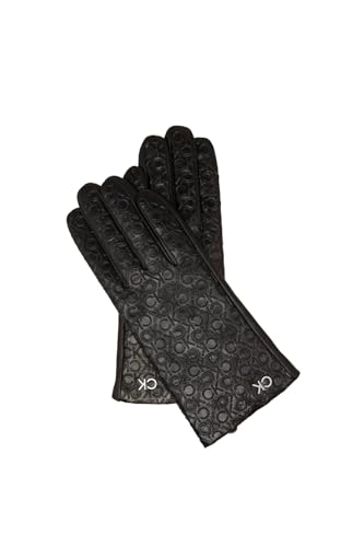 Calvin Klein Damen Handschuhe Leder Re-Lock EMB/DEB Leather Gloves M-L Schwarz von Calvin Klein