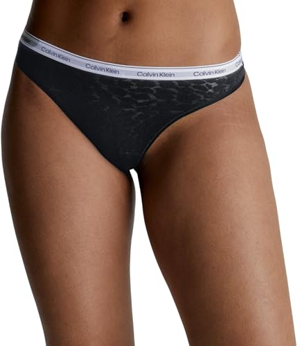 Calvin Klein Damen String High Leg Thong mit Spitze, Schwarz (Black), XXL von Calvin Klein