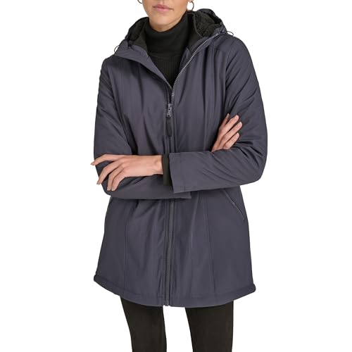 Calvin Klein Damen Hooded Zip Front Long Sleeve Puffer Jacke, Blau, XS von Calvin Klein
