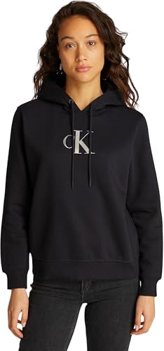 Calvin Klein Damen Hoodie Gradient mit Tunnelzug, Schwarz (Ck Black), L von Calvin Klein