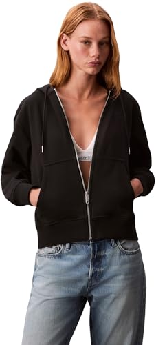 Calvin Klein Damen Hoodie mit Reißverschluss Archive Logo French Terry mit Kapuze, Schwarz (Black), M von Calvin Klein