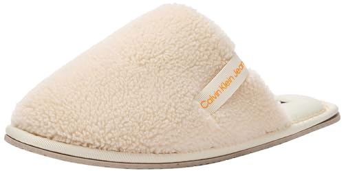 Calvin Klein Jeans Damen Hausschuhe Hotel Slipper Surfaces Warm, Elfenbein (Creamy White/Orange Pop), 40 von Calvin Klein