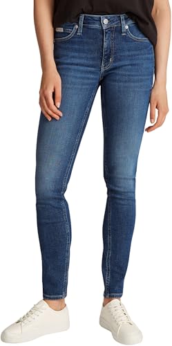 Calvin Klein Damen Jeans Hose Mid Rise Skinny Fit, Blau (Denim Dark), 32W/34L von Calvin Klein