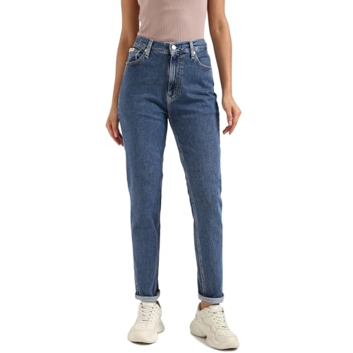 Calvin Klein Damen Jeans Hose Mom Jean Tapered Fit, Blau (Denim Medium), 31W/32L von Calvin Klein