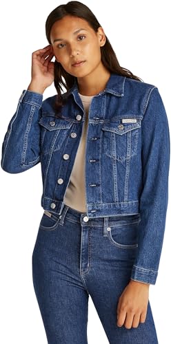 Calvin Klein Damen Jeansjacke Cropped 90'S Denim Trucker mit Brusttaschen, Blau (Denim Medium), M von Calvin Klein