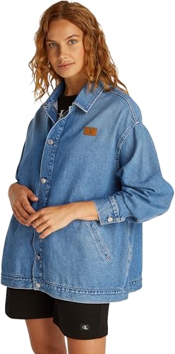 Calvin Klein Damen Jeansjacke Denim Overshirt Oversized, Blau (Denim Light), S von Calvin Klein