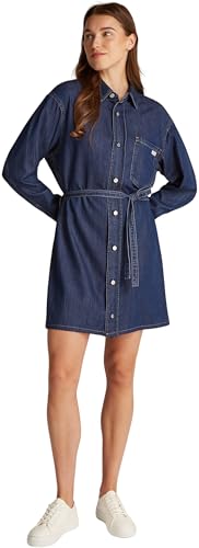 Calvin Klein Damen Jeanskleid Lyocell Belted Denim Shirt mit Gürtel, Blau (Denim Mid), XS von Calvin Klein