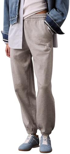 Calvin Klein Damen Jogginghose Monologo French Terry mit Elastikbund, Grau (Heroic Grey Heather), XS von Calvin Klein