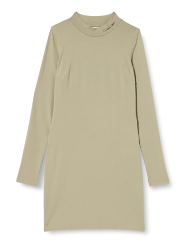 Calvin Klein Damen Kleid Logo Elastic Milano Langarm, Beige (Nordic Dust), XS von Calvin Klein