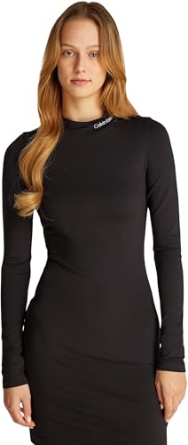 Calvin Klein Damen Kleid Logo Elastic Milano Langarm, Schwarz (Ck Black), XL von Calvin Klein