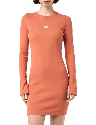 Calvin Klein Damen Kleid Woven Label Rib Short Dress Langarm, Orange (Aragon), M von Calvin Klein