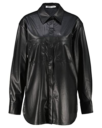 Calvin Klein Damen Kunstleder Hemd Jacke, schwarzes, M von Calvin Klein