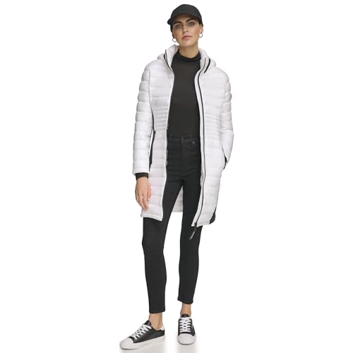 Calvin Klein Damen Lange, leichte Pufferjacke Daunenmantel, Glanzweiß, XS von Calvin Klein