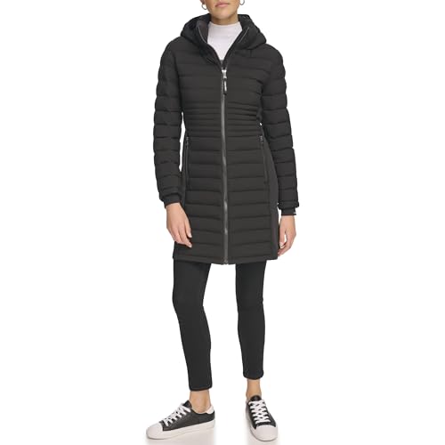 Calvin Klein Damen Lange, leichte Pufferjacke Daunenmantel, Schwarz, XS von Calvin Klein