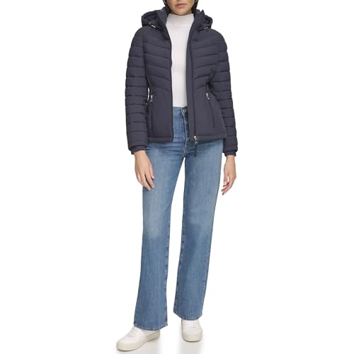 Calvin Klein Damen Leichte Pufferjacke mit Kapuze Daunenmantel, Klassisches Blau, XS von Calvin Klein