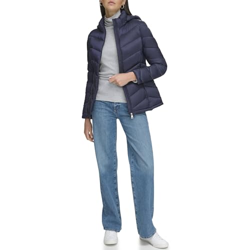 Calvin Klein Damen Classic Puffer Jacket Daunenmantel, Leichtes Chevron-Muster, klassisches Blau, L von Calvin Klein