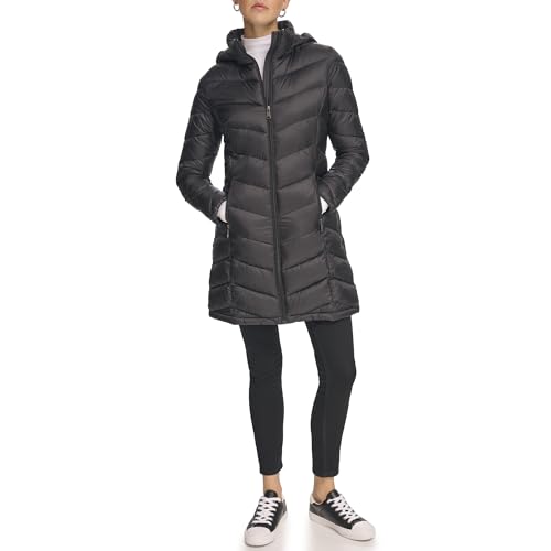 Calvin Klein Damen Long Chevron Puffer Jacket Daunenmantel, Leichtes Schwarz, XL von Calvin Klein