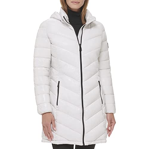 Calvin Klein Damen Long Chevron Puffer Jacket Daunenmantel, Quilted Smoke/Silver, M von Calvin Klein