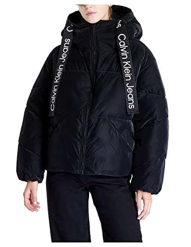 Calvin Klein Damen Long Drawcords Soft Touch Puffer Jacket Outwear, schwarzes, L von Calvin Klein